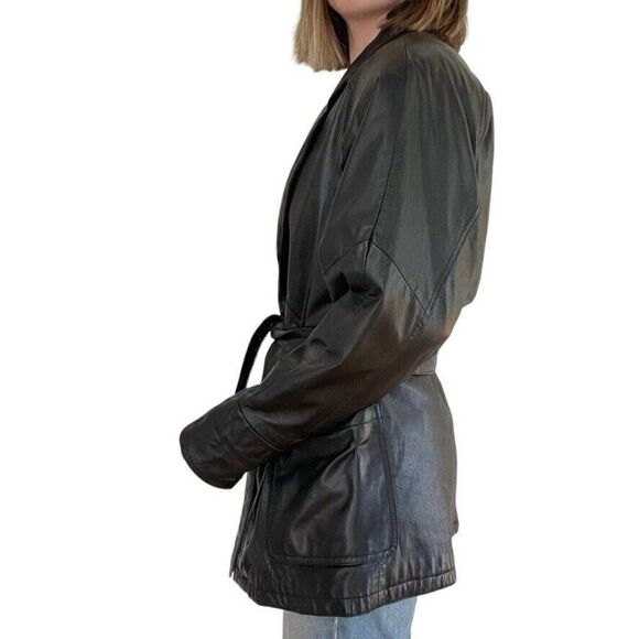 Vintage 1990s Womens Wilsons Leather Black Biker Matrix Thinsulate Jacket Sz S - Picture 7 of 9